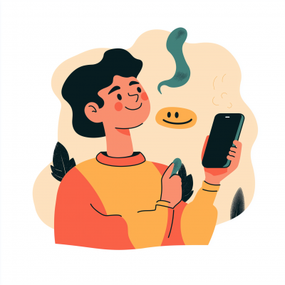 Person with Floating Phone Illustration