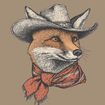 Fox with Cowboy Hat and Bandana