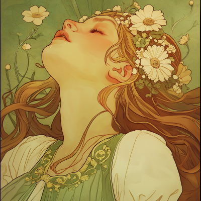 Simplified Alphonse Mucha Style Painting