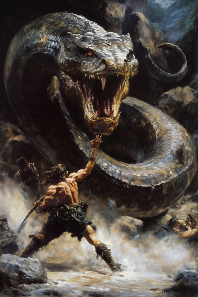 Conan Battling with Serpent