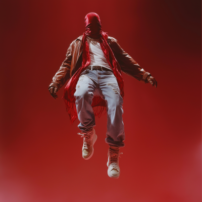 Floating Man in Red Silk Balaclava