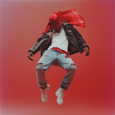 Man in Red Silk Balaclava Floating Mid Air