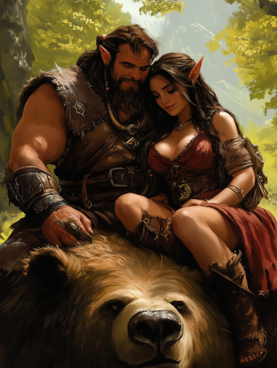 Orc Man and Princess on Bear