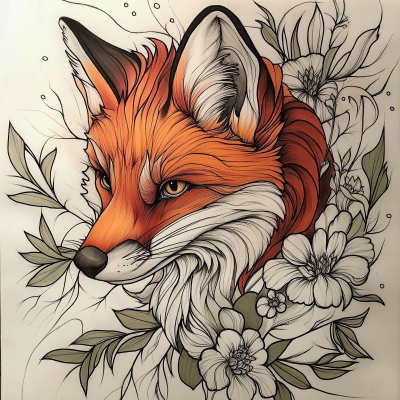 Colorful Fox in Neo Traditional Tattoo Style