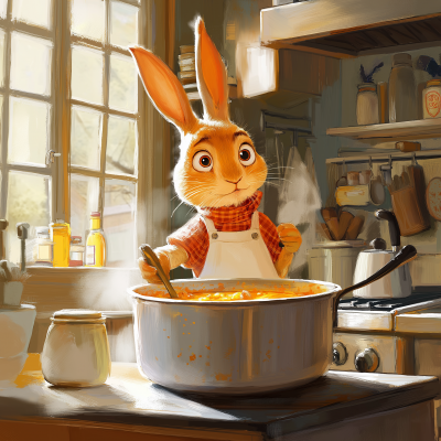 Chef Rabbit in Pixar-style Kitchen