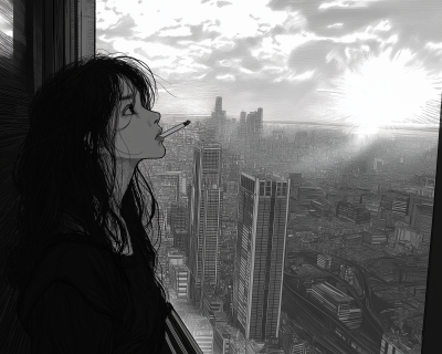 Sunset Cityscape Manga Illustration