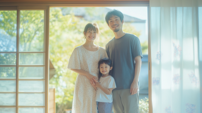 Asian Family in Traditional Home Clothing