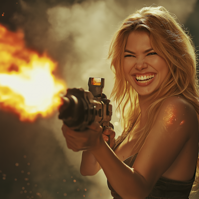 Blond Woman with Flamethrower