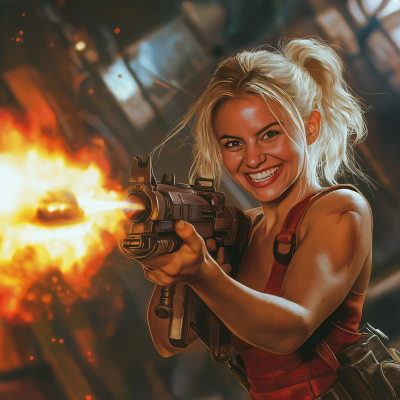 Blond Woman with Flamethrower