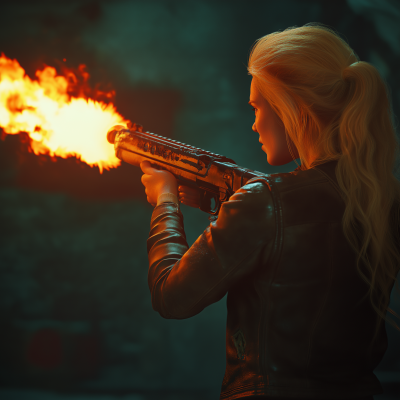 Blond Woman with Flamethrower