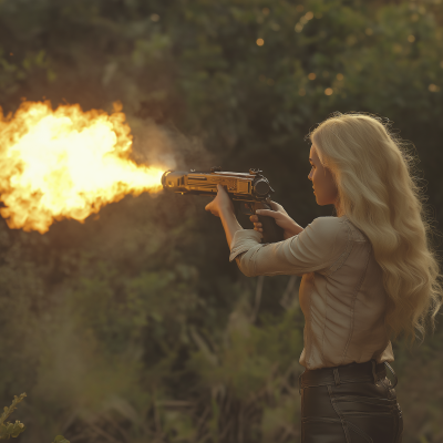 Blond Woman with Flamethrower