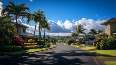 Big Island Neighborhood Under Sunny Blue Skies