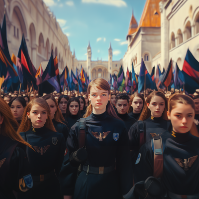 Female Students in Front of University