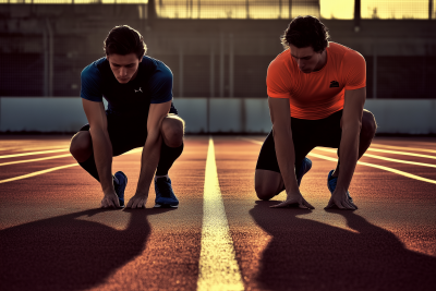 Men Waiting to Start Running on Track