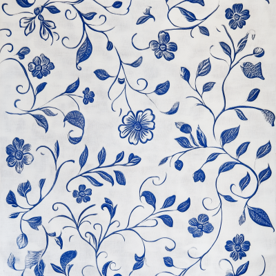 White Tablecloth with Blue Ornaments