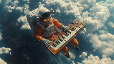 1950s Cosmonaut Spacewalk with Synthesizer Keyboard