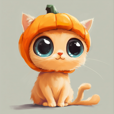 Cute Cat with Pumpkin Hat Illustration