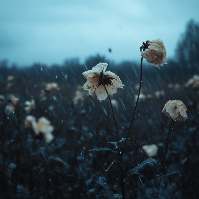 Wilted Flower Field in the Rain