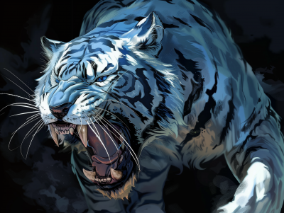 Dynamic Gray and White Tiger with Blue Stripes