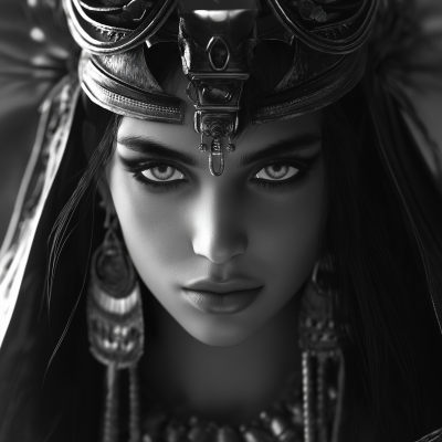 Hyper Realistic Hathor Egyptian Goddess in Black and White