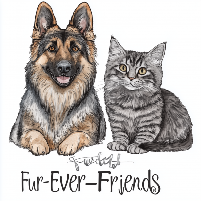 Illustrated German Shepherd and Gray Long