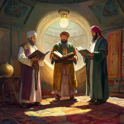 The Three Scholars Debate in a Mystical Dome