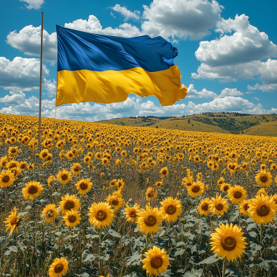 Ukrainian Flag and Sunflowers