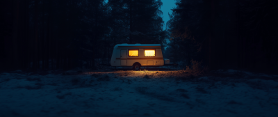 Dark Winter Night with Camper Trailer