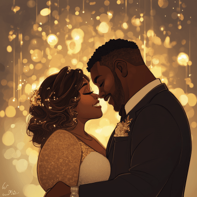 Plus Sized African American Couple Wedding Anime Style