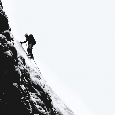 Snowy Mountain Climbing Silhouette