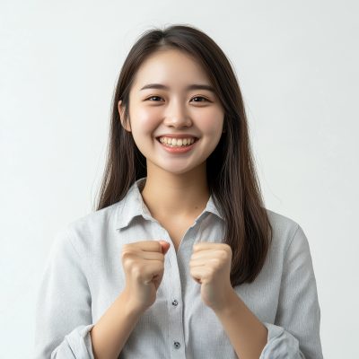 Happy Asian Woman in Casual Clothing