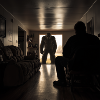 Man in Mobile Home with Bigfoot