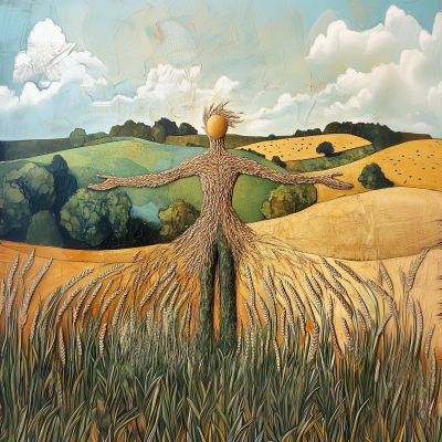 Man Growing from Barley Field Illustration