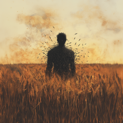 Man Growing from Barley Field