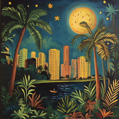 Miami Cityscape in Henri Rousseau Style