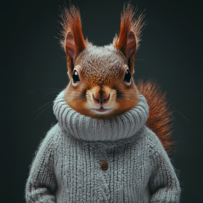 Portrait of a squirrel in a turtleneck sweater