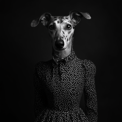 Elegant Afghan Hound in Polka Dot Dress