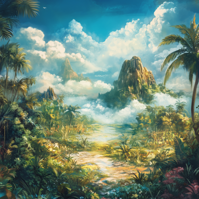 Fantasy Jungle with Clouds Background