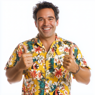 Cheerful Infomercial Guy in Hawaiian Shirt