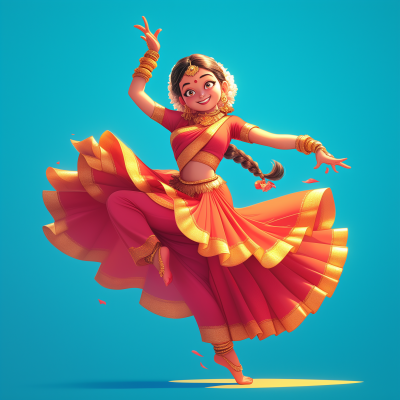 Pixar 3D Cartoon Style Bharatanatyam Dancer