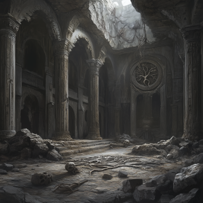 Abandoned Temple in Dark Fantasy Art Style