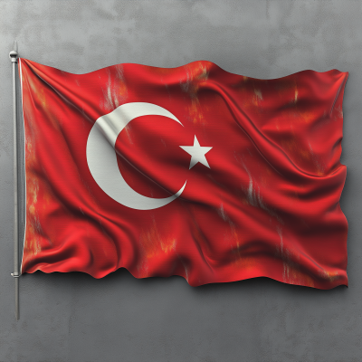 Turkish Flag on Grey Texture Background