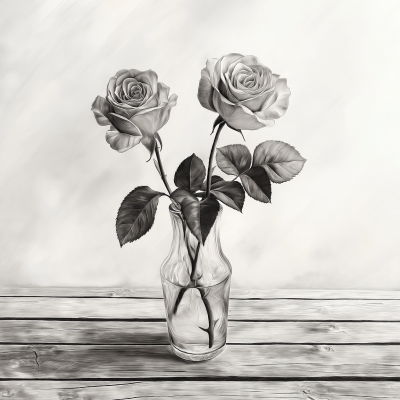 Roses in Glass Vase Illustration