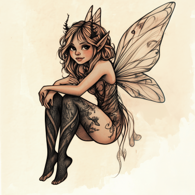 Happy Pixie Fairy Tattoo Style