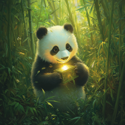 Panda in Bamboo Forest with Magic Box