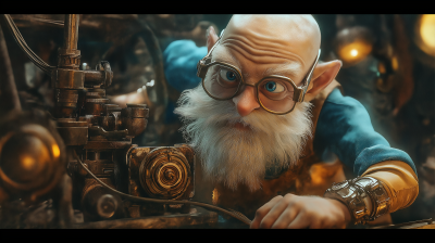 Eccentric Gnome Artificer Working on Machinery