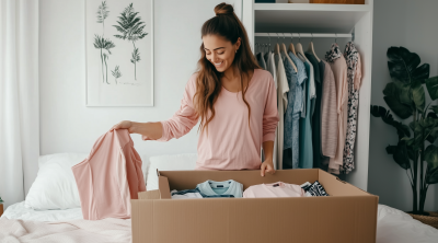 Woman Packing Clothes in Bedroom