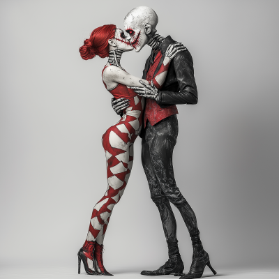 Skeleton Joker Kissing Human Harlequin