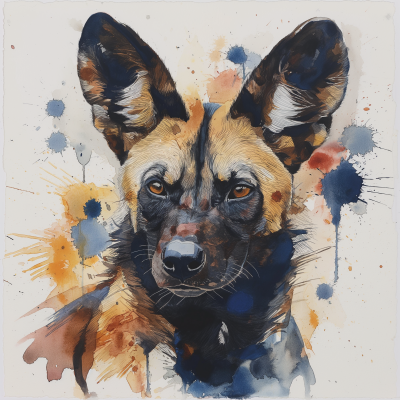 African Wild Dog Watercolor Painting