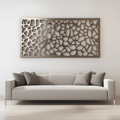 Modern Metal Wall Art in Minimalistic Living Room